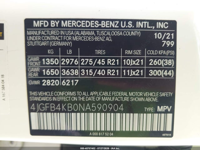 2022 Mercedes-benz Gle 350 4matic მანქანა იყიდება აუქციონზე, vin: 4JGFB4KB0NA590904, აუქციონის ნომერი: 45707402