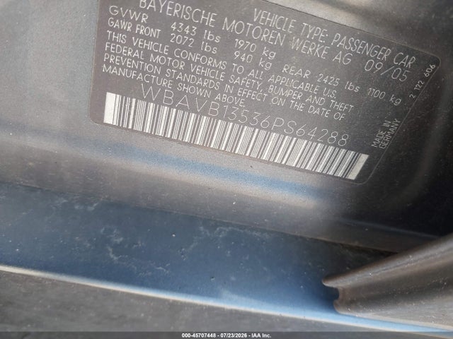 Aukcja sprzedaży 2006 Bmw 325i, vin: WBAVB13536PS64288, numer aukcji: 45707448