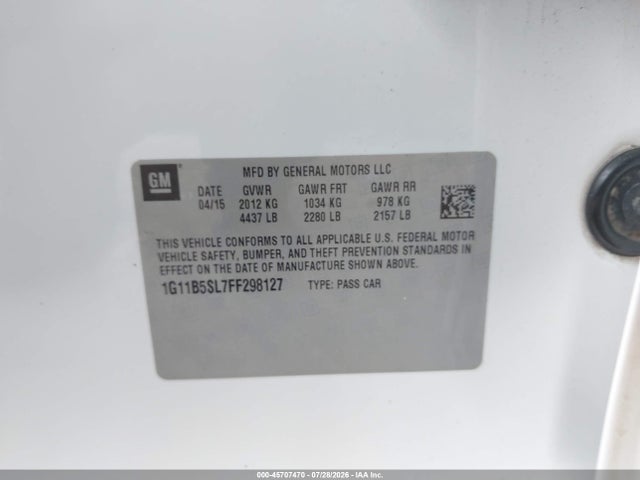 Chevrolet MALIBU LS 2015 1G11B5SL7FF298127 Image 9