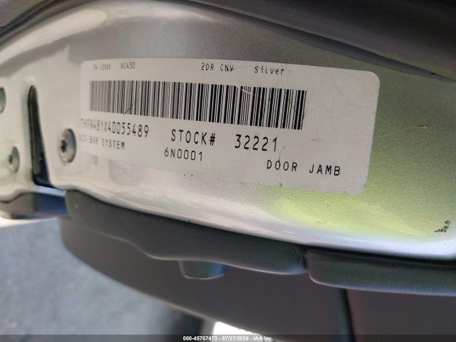 45707473 :رقم المزاد ، JTHFN48YX40055489 vin ، 2004 Lexus Sc 430 مزاد بيع