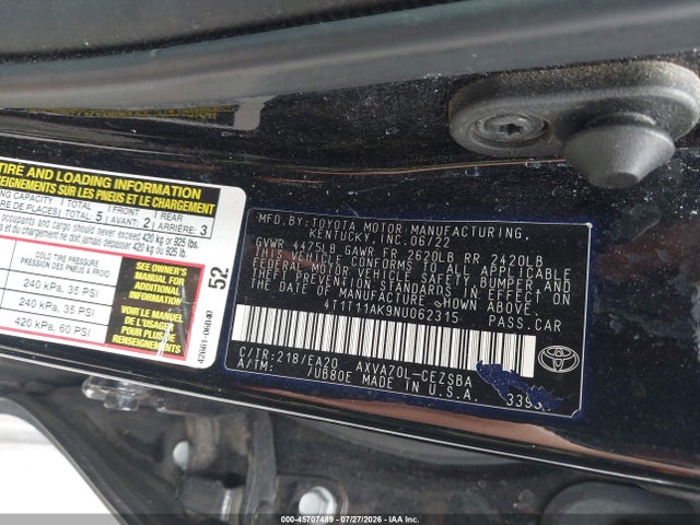 Продажа на аукционе авто 2022 Toyota Camry Se, vin: 4T1T11AK9NU062315, номер лота: 45707489
