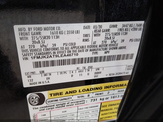 Ford Expedition Limited Max 2020 1FMJK2AT9LEA46710 Image 9
