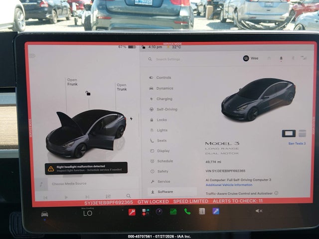 Aukcja sprzedaży 2023 Tesla Model 3 Long Range Dual Motor All-wheel Drive, vin: 5YJ3E1EB9PF692365, numer aukcji: 45707561