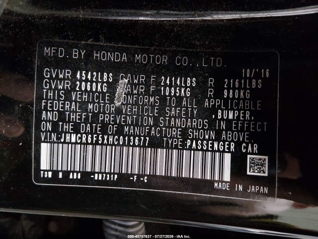 Aukcja sprzedaży 2017 Honda Accord Hybrid Ex-l, vin: JHMCR6F5XHC013677, numer aukcji: 45707637