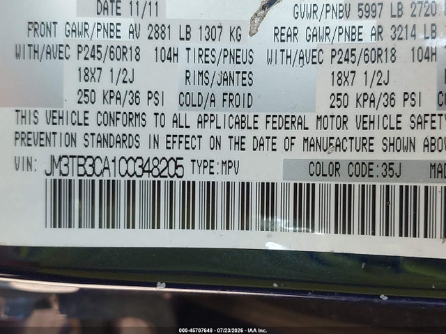 2012 Mazda Cx-9 Touring მანქანა იყიდება აუქციონზე, vin: JM3TB3CA1C0348205, აუქციონის ნომერი: 45707648