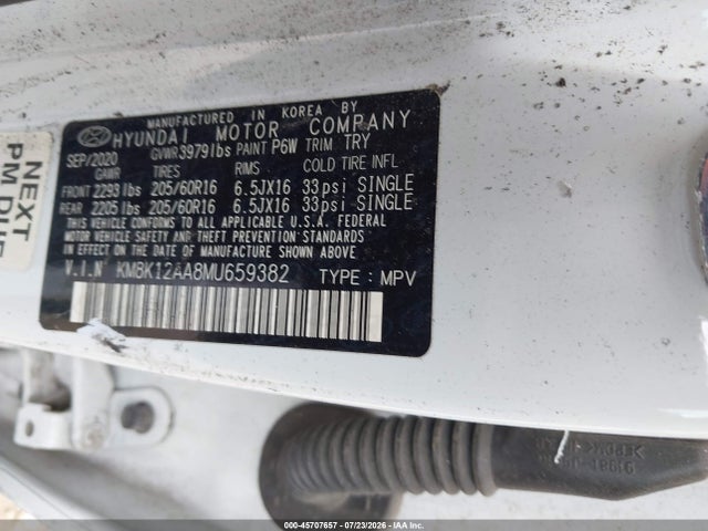 45707657 :رقم المزاد ، KM8K12AA8MU659382 vin ، 2021 Hyundai Kona Se مزاد بيع