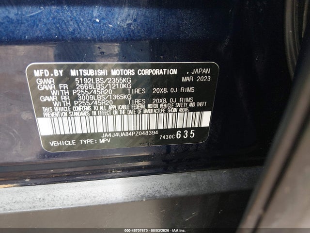 2023 Mitsubishi Outlander Ralliart S-awc/se 2.5 S-awc/se Black Edition S-awc/se Special Editiont S-awc მანქანა იყიდება აუქციონზე, vin: JA4J4UA84PZ048394, აუქციონის ნომერი: 45707670