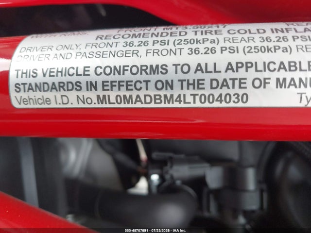 45707691 :رقم المزاد ، ML0MADBM4LT004030 vin ، 2020 Ducati Monster 797+ مزاد بيع