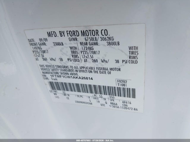 Aukcja sprzedaży 2010 Ford F-150 Stx/xl/xl W/mid-box Prep/xlt/xlt W/mid-box Prep, vin: 1FTMF1CW1AKA26814, numer aukcji: 45707693
