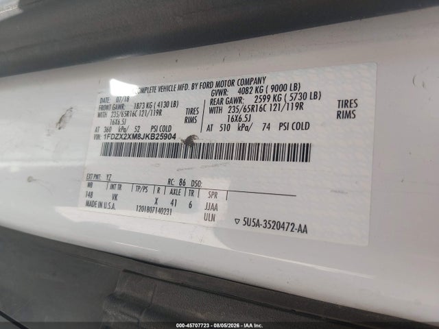 Ford Transit-350 Xl 2018 1FDZX2XM8JKB25904 Image 9