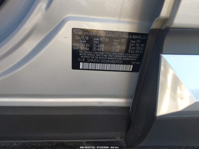2019 Hyundai Santa Fe Ultimate მანქანა იყიდება აუქციონზე, vin: 5NMS5CAD6KH069551, აუქციონის ნომერი: 45707722