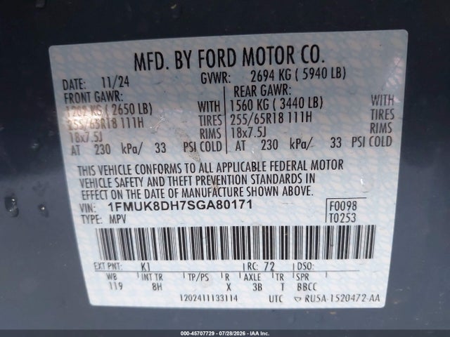 Продаж на аукціоні авто 2025 Ford Explorer Active, vin: 1FMUK8DH7SGA80171, номер лоту: 45707729