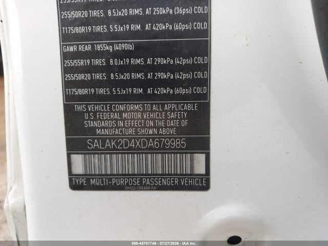 45707746 :رقم المزاد ، SALAK2D4XDA679985 vin ، 2013 Land Rover Lr4 مزاد بيع