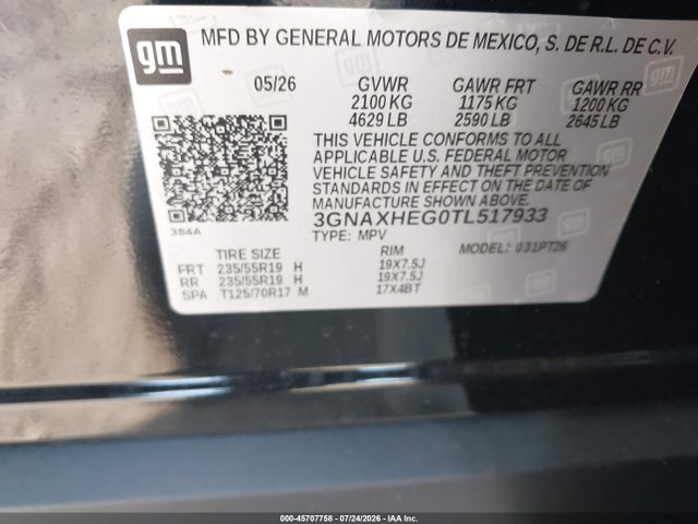 Продаж на аукціоні авто 2026 Chevrolet Equinox Fwd Lt, vin: 3GNAXHEG0TL517933, номер лоту: 45707758