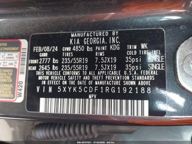 Aukcja sprzedaży 2024 Kia Sportage Sx-prestige, vin: 5XYK5CDF1RG192188, numer aukcji: 45707821