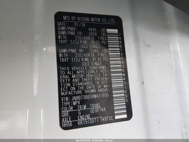 JN8BT3BB3RW431690 Nissan Rogue Sv Intelligent Awd