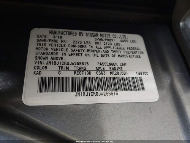 Продажа на аукционе авто 2018 Nissan Rogue Sport S, vin: JN1BJ1CR0JW259515, номер лота: 45707848