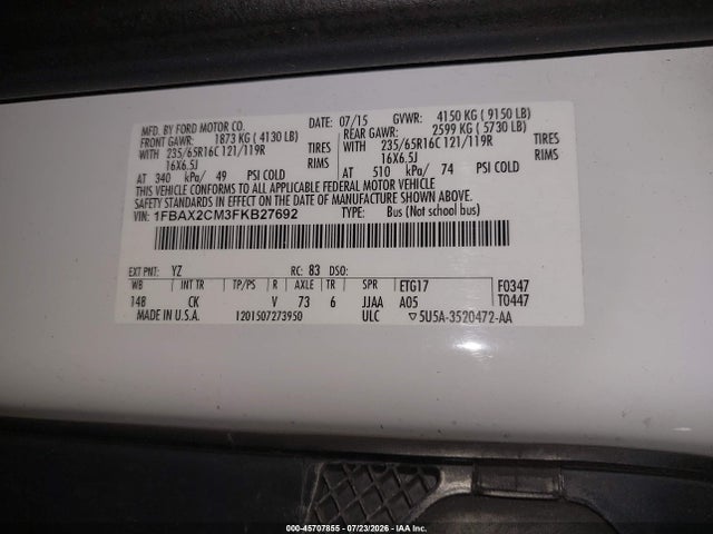 Ford Transit-350 Xlt 2015 1FBAX2CM3FKB27692 Image 9