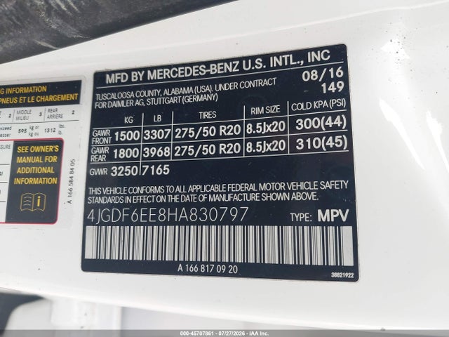 2017 Mercedes-benz Gls 450 4matic მანქანა იყიდება აუქციონზე, vin: 4JGDF6EE8HA830797, აუქციონის ნომერი: 45707861