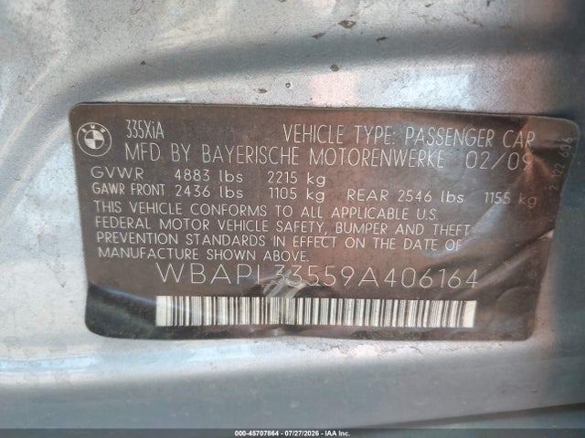 Aukcja sprzedaży 2009 Bmw 335i Xdrive, vin: WBAPL33559A406164, numer aukcji: 45707864