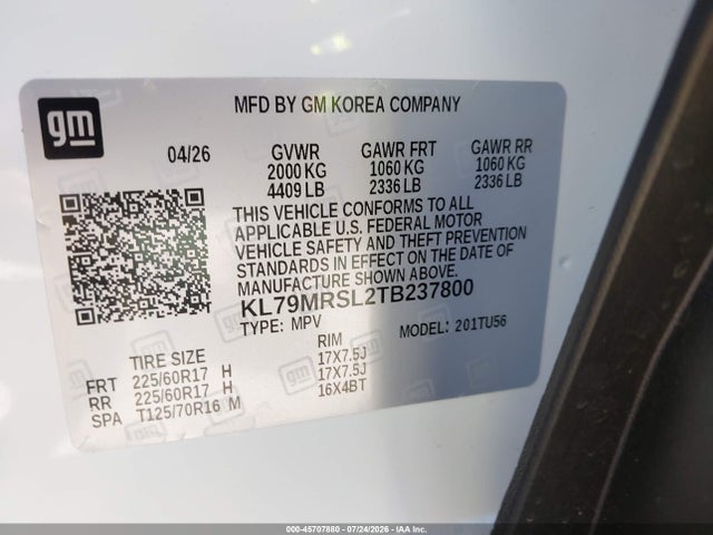 KL79MRSL2TB237800 Chevrolet Trailblazer Awd Lt