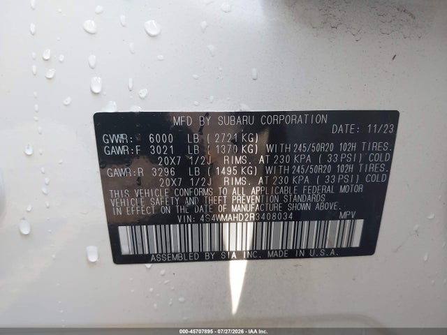 Aukcja sprzedaży 2024 Subaru Ascent Onyx Edition 7-passenger, vin: 4S4WMAHD2R3408034, numer aukcji: 45707895