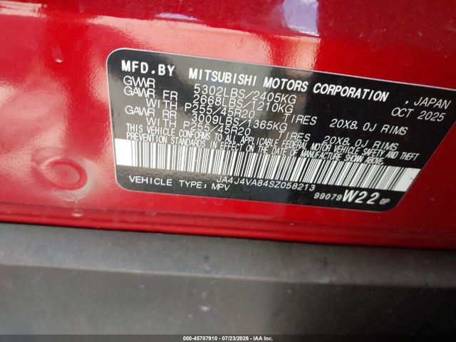Продаж на аукціоні авто 2025 Mitsubishi Outlander Se 2.5 S-awc/trail Edition S-awc, vin: JA4J4VA84SZ058213, номер лоту: 45707910