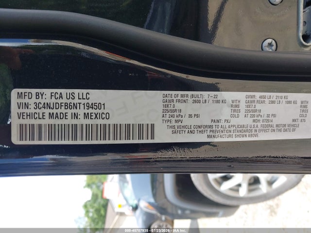 Продажа на аукционе авто 2022 Jeep Compass Latitude Lux 4x4, vin: 3C4NJDFB6NT194501, номер лота: 45707935