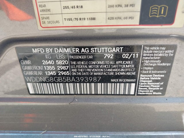 2011 Mercedes-benz S 550 4matic მანქანა იყიდება აუქციონზე, vin: WDDNG8GB5BA393987, აუქციონის ნომერი: 45707953