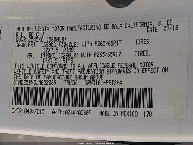 3TMDZ5BN3JM052069 Toyota Tacoma Trd Sport