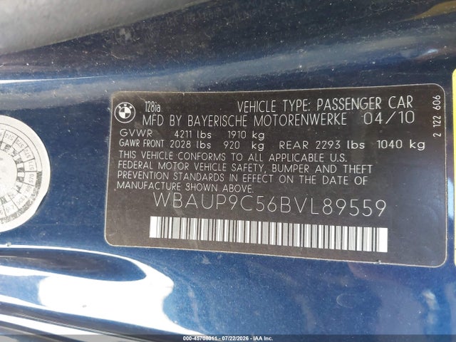 Продаж на аукціоні авто 2011 Bmw 128i, vin: WBAUP9C56BVL89559, номер лоту: 45708011