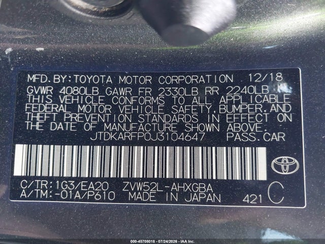 JTDKARFP0J3104647 Toyota Prius Prime Premium