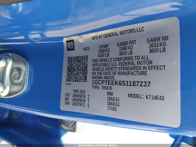 1GCPTEEK6S1187237 Chevrolet Colorado 4wd Trail Boss