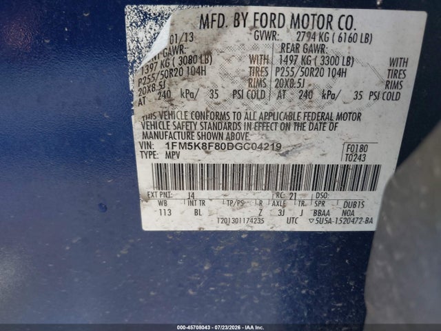 Продаж на аукціоні авто 2013 Ford Explorer Limited, vin: 1FM5K8F80DGC04219, номер лоту: 45708043