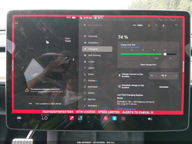 45708051 :رقم المزاد ، 7SAYGDEF1NF507584 vin ، 2022 Tesla Model Y Performance Dual Motor All-wheel Drive مزاد بيع