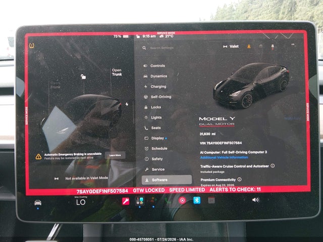 45708051 :رقم المزاد ، 7SAYGDEF1NF507584 vin ، 2022 Tesla Model Y Performance Dual Motor All-wheel Drive مزاد بيع