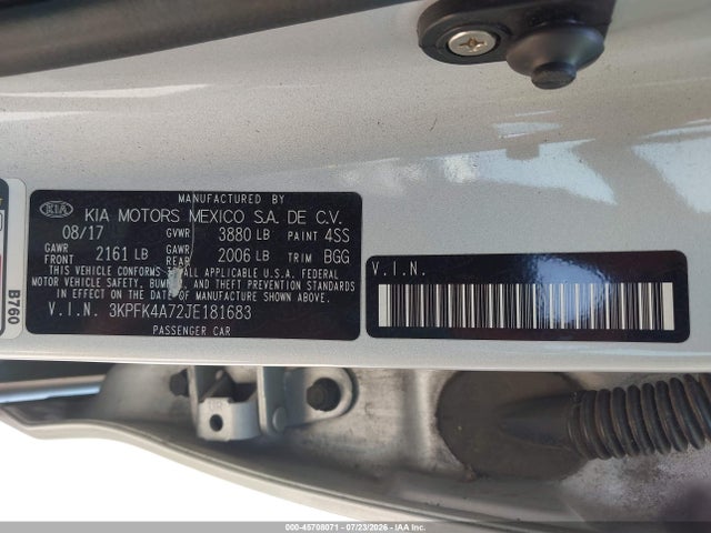 Aukcja sprzedaży 2018 Kia Forte Lx, vin: 3KPFK4A72JE181683, numer aukcji: 45708071