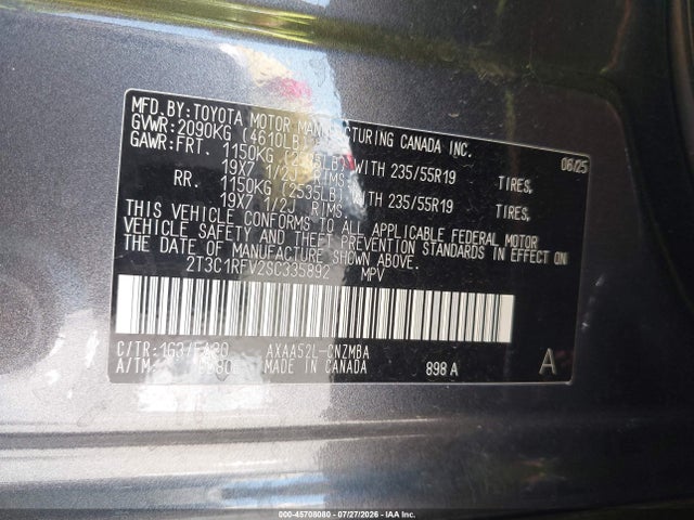 Auction sale of the 2025 Toyota Rav4 Xle Premium, vin: 2T3C1RFV2SC335892, lot number: 45708080