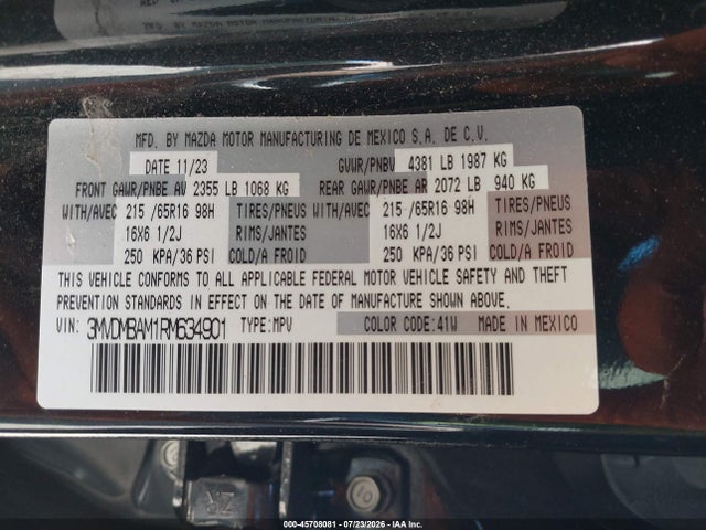 Продажа на аукционе авто 2024 Mazda Cx-30 2.5 S, vin: 3MVDMBAM1RM634901, номер лота: 45708081