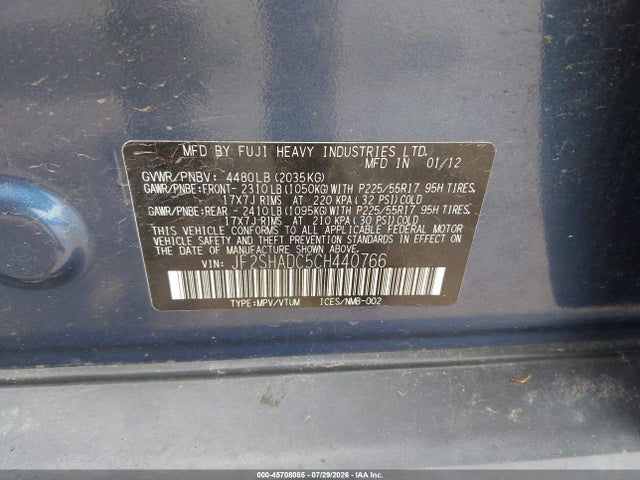 Продажа на аукционе авто 2012 Subaru Forester 2.5x Premium, vin: JF2SHADC5CH440766, номер лота: 45708085