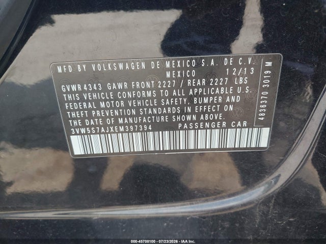 Продажа на аукционе авто 2014 Volkswagen Jetta Gli Autobahn, vin: 3VW5S7AJXEM397394, номер лота: 45708100