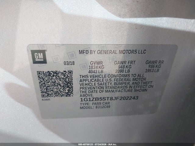 Chevrolet Malibu 1ls 2018 1G1ZB5ST8JF202243 Image 9