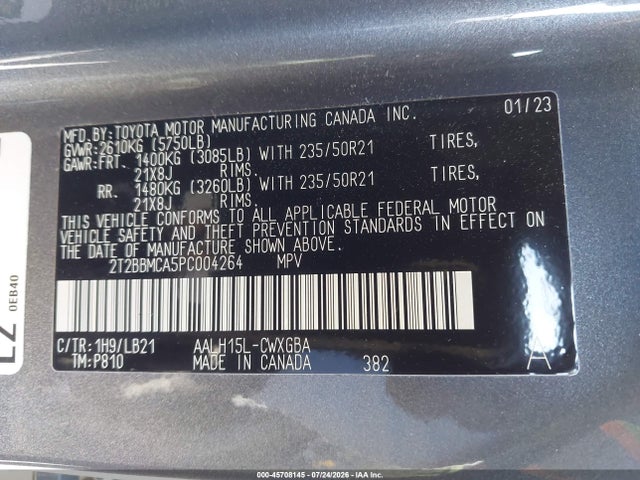 45708145 :رقم المزاد ، 2T2BBMCA5PC004264 vin ، 2023 Lexus Rx 350h Premium Plus مزاد بيع