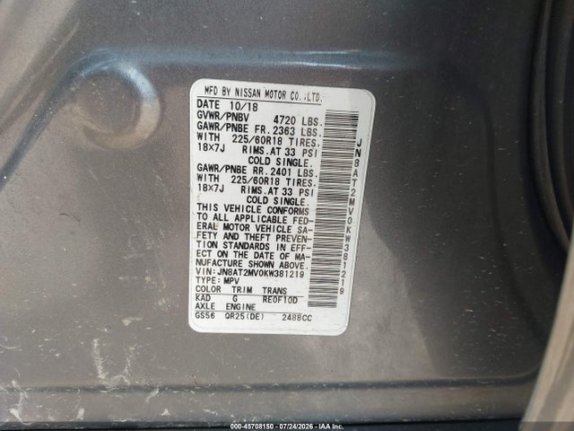 Продаж на аукціоні авто 2019 Nissan Rogue Sv, vin: JN8AT2MV0KW381219, номер лоту: 45708150