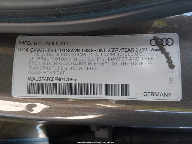 Aukcja sprzedaży 2015 Audi A6 2.0t Premium, vin: WAUGFAFC5FN017065, numer aukcji: 45708160
