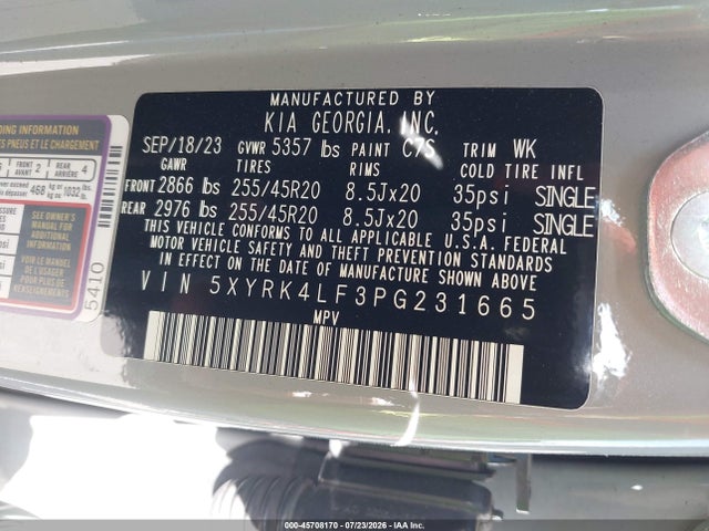Продаж на аукціоні авто 2023 Kia Sorento Sx, vin: 5XYRK4LF3PG231665, номер лоту: 45708170