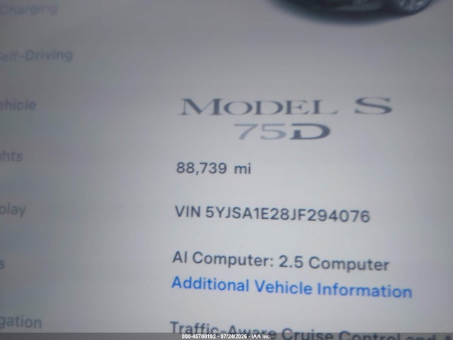 Продажа на аукционе авто 2018 Tesla Model S 100d/75d/p100d, vin: 5YJSA1E28JF294076, номер лота: 45708192