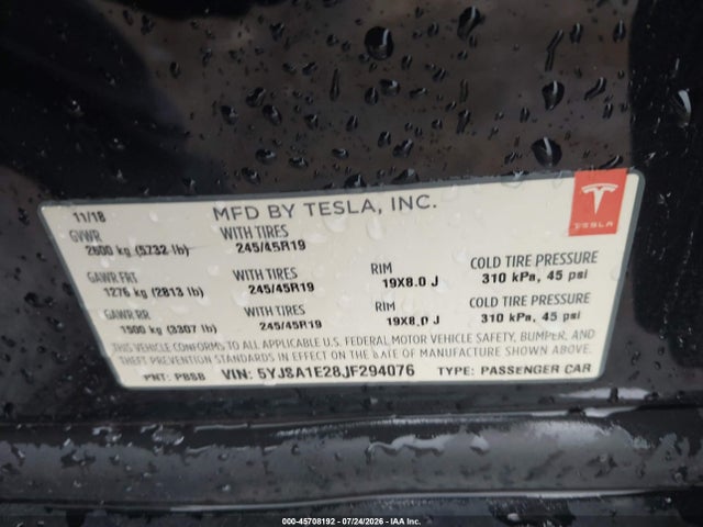 Продажа на аукционе авто 2018 Tesla Model S 100d/75d/p100d, vin: 5YJSA1E28JF294076, номер лота: 45708192