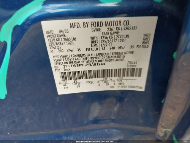 2023 Ford Maverick Xlt მანქანა იყიდება აუქციონზე, vin: 3FTTW8F93PRA91243, აუქციონის ნომერი: 45708200