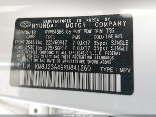 Hyundai TUCSON SE 2019 KM8J23A49KU841260 Image 9